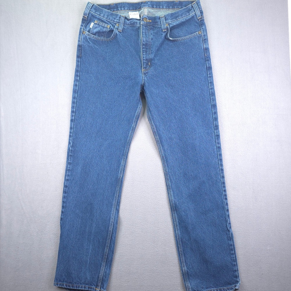 Carhartt Jeans Relaxed Fit Straight Leg Blue 38x34 Cotton Workwear B480-DVB